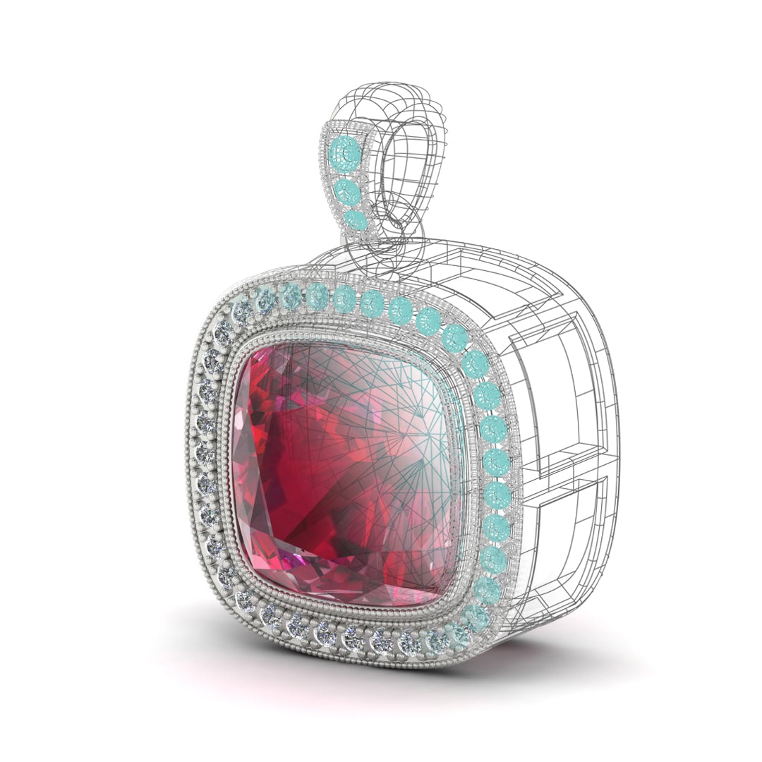 Custom Designed Ruby and Diamond Petite Square Pendant by Jolie Designs