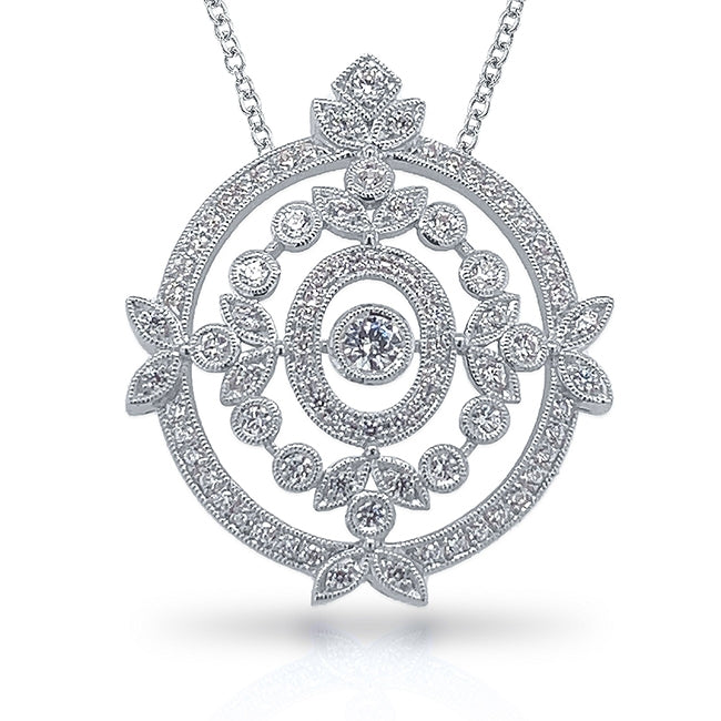 Modern Round Diamond Leaf Pendant with Milgrain by Jolie Designs