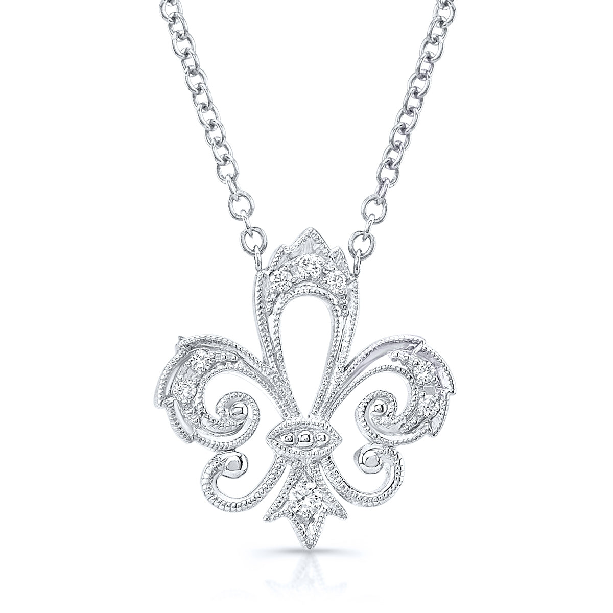 Fleur De Lis Diamond and Milgrain Pendant by Jolie Designs