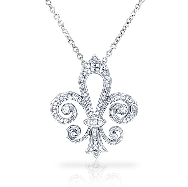 Diamond Fleur De Lis Pendant with Milgrain Detailing by Jolie Designs