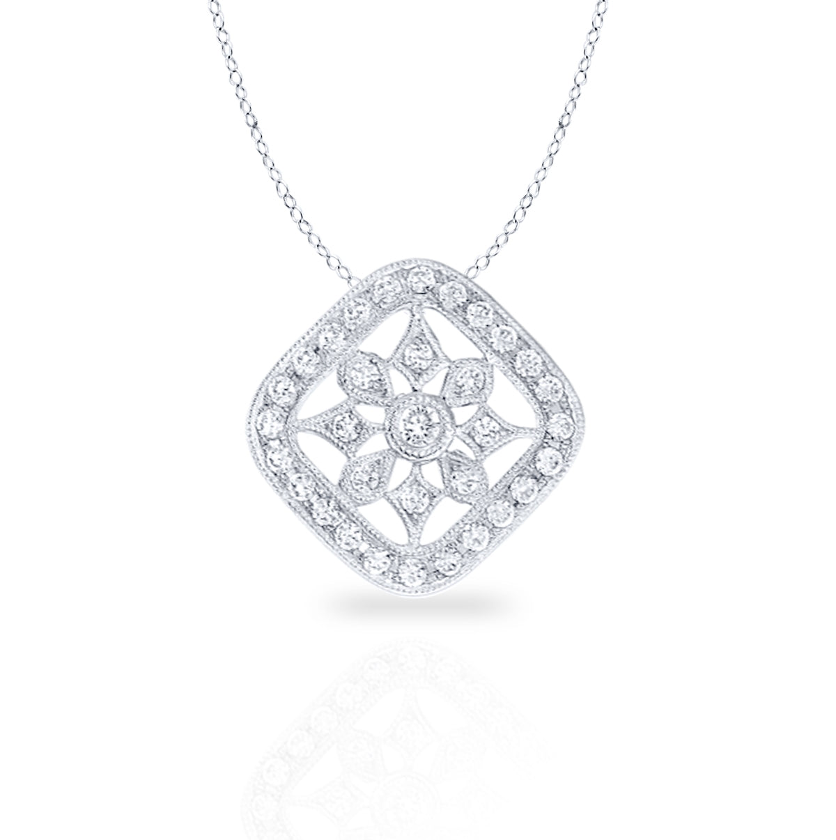 Rounded Cushion Snowflake Pendant with Diamonds and Milgrain by Jolie Designs