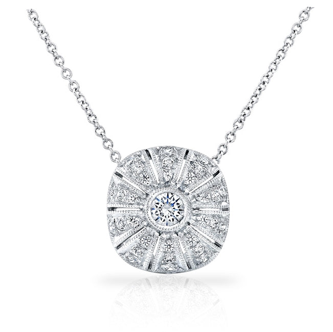 Antique Style Rounded Cushion Diamond Pendant with Milgrain by Jolie Designs