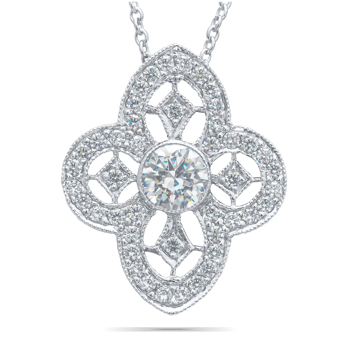Vintage 4 Petal Milgrain Diamond Pendant with Hidden Bail by Jolie Designs