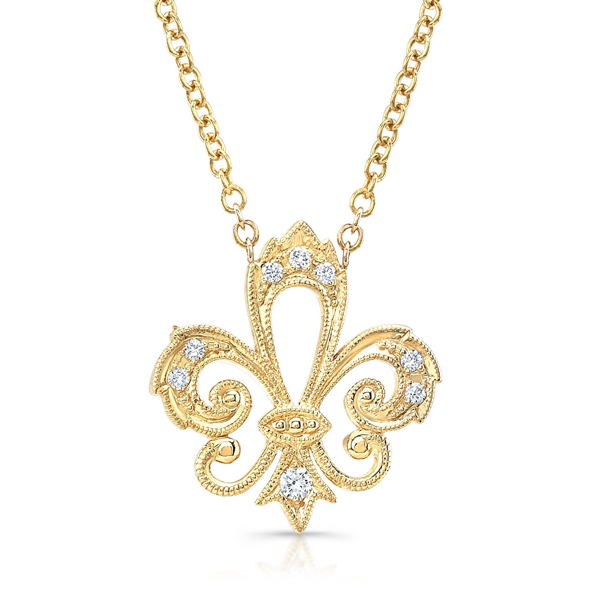 Fleur De Lis Diamond and Milgrain Pendant by Jolie Designs