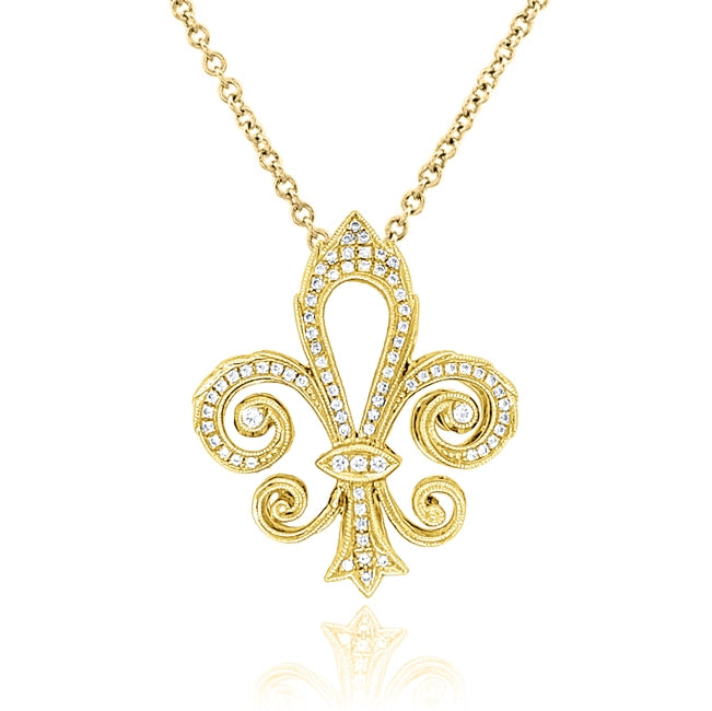 Diamond Fleur De Lis Pendant with Milgrain Detailing by Jolie Designs