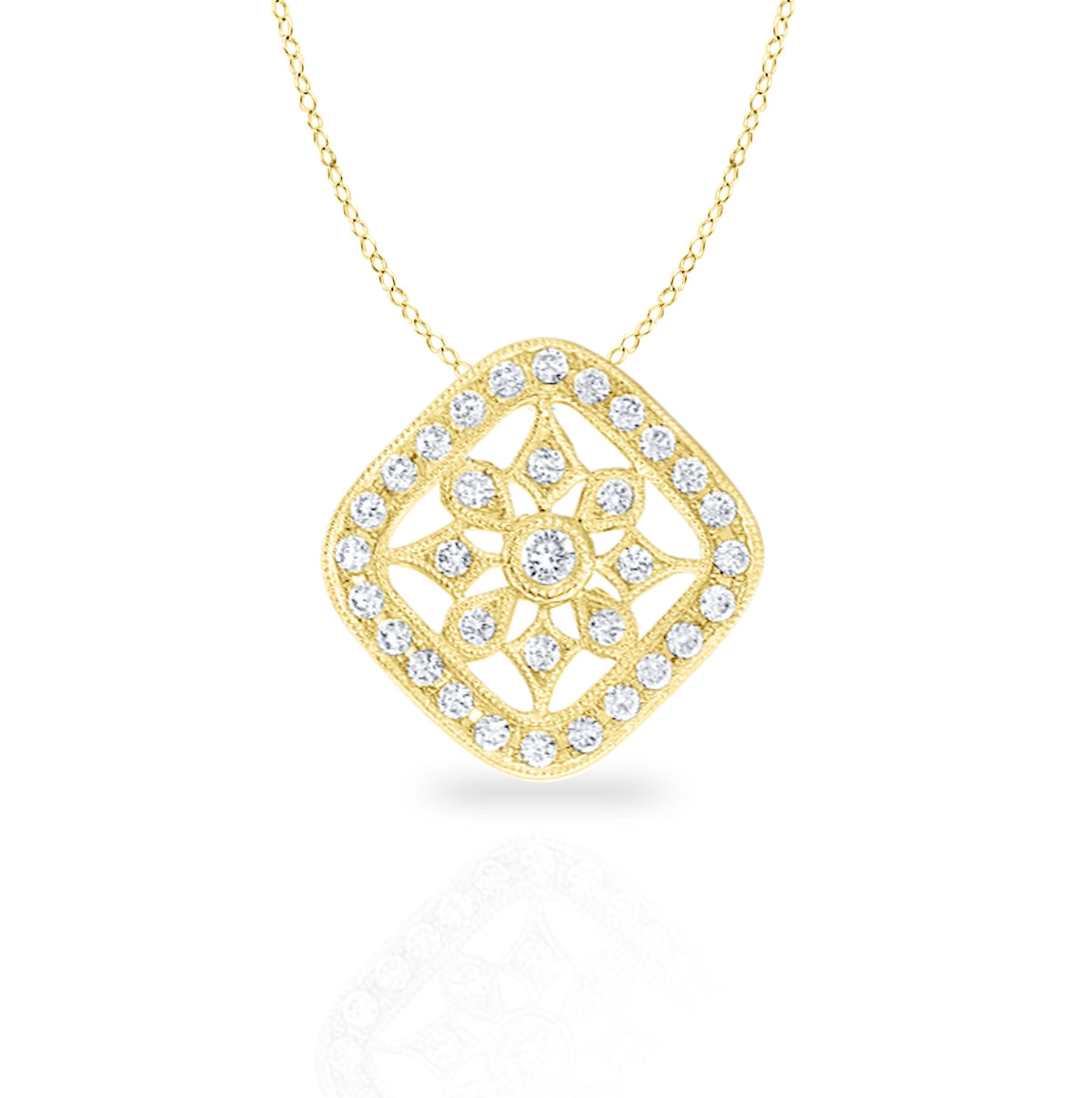 Rounded Cushion Snowflake Pendant with Diamonds and Milgrain by Jolie Designs