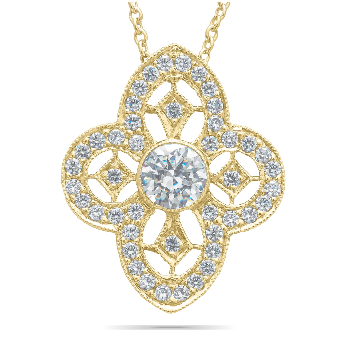 Vintage 4 Petal Milgrain Diamond Pendant with Hidden Bail by Jolie Designs