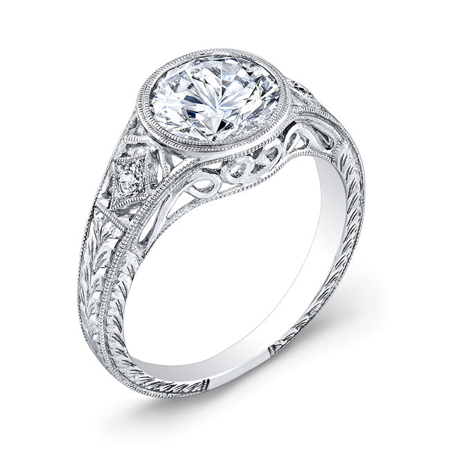 Jolie Designs Antique Style Engraved Diamond Engagement Ring - R008D