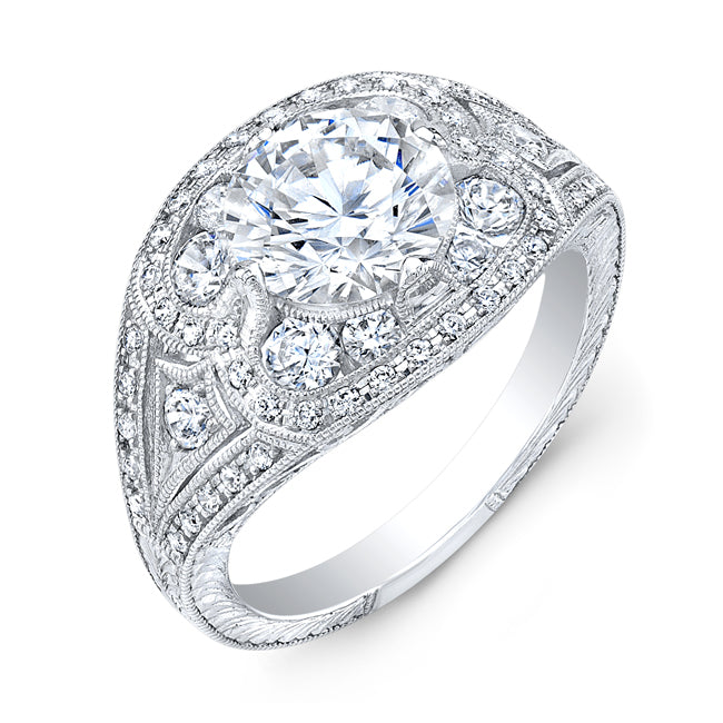 Hand Engraved Antique Inspired Diamond Engagement Ring by Jolie Designs