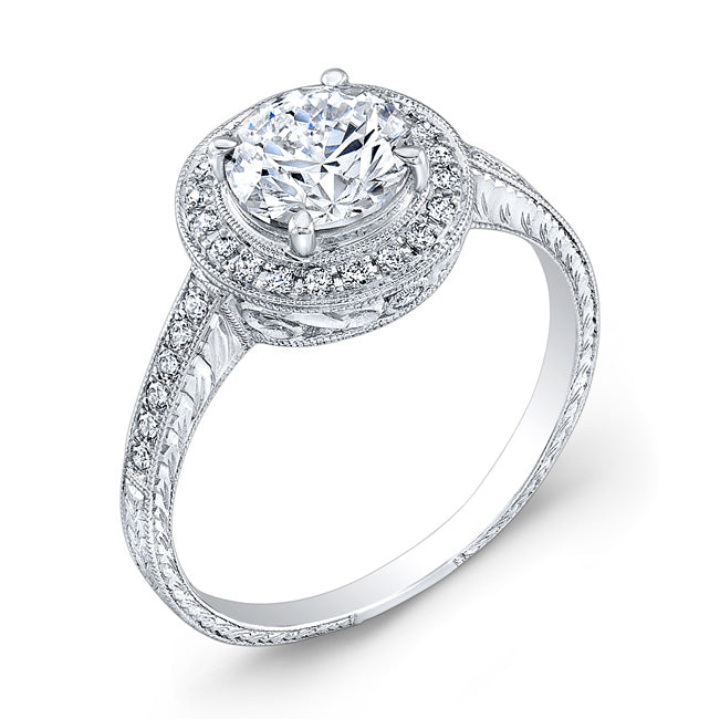 Engraved Halo Style Diamond Engagement Ring by Jolie Designs