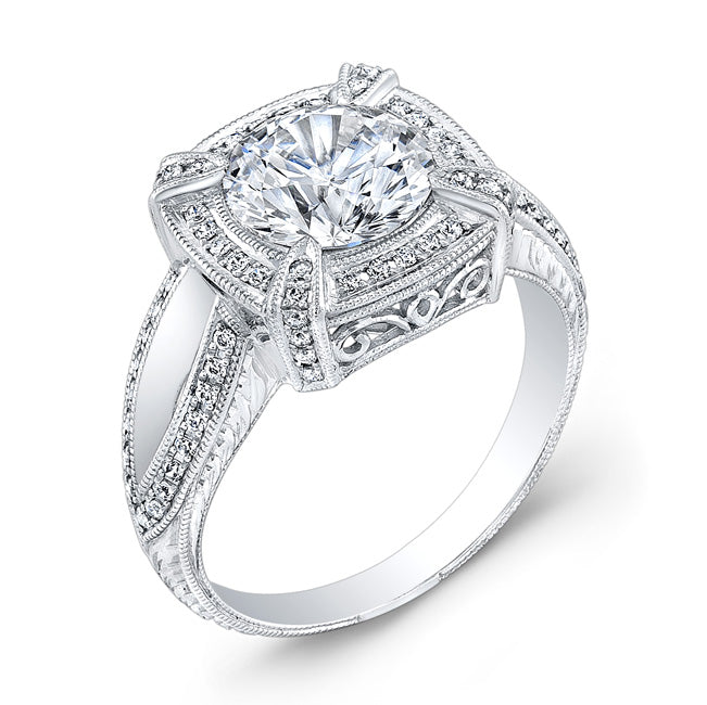 Elegantly Detailed Diamond Engagement Ring with Engraved Mill Grain Accents by Jolie Designs
