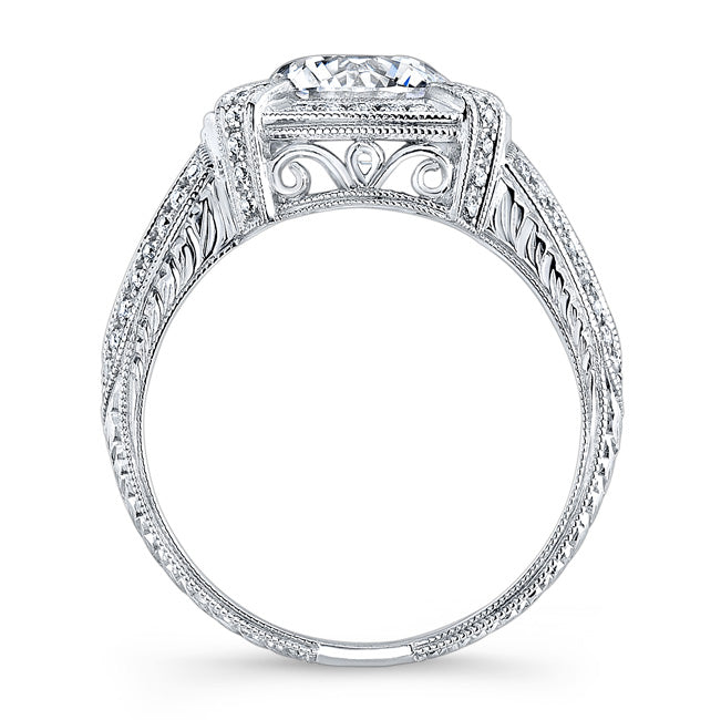 Elegantly Detailed Diamond Engagement Ring with Engraved Mill Grain Accents by Jolie Designs