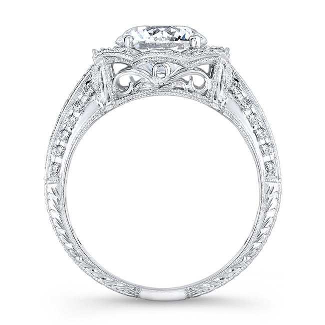 Engraved Diamond Engagement Ring with Mill Graining by Jolie Designs
