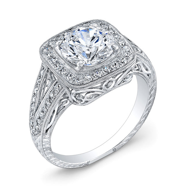 Engraved Halo Diamond Engagement Ring by Jolie Designs