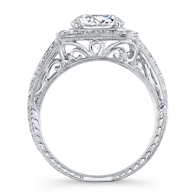 Engraved Halo Diamond Engagement Ring by Jolie Designs