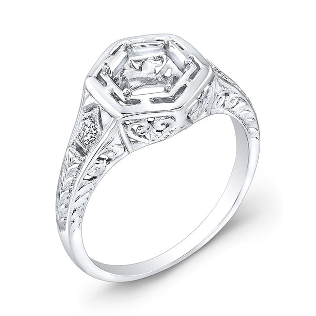 Jolie Designs Antique Style Micro Pave Halo Diamond Engagement Ring - R022D