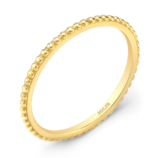 14K White Gold Beaded Band Ring with High Polish Finish by Jolie Designs