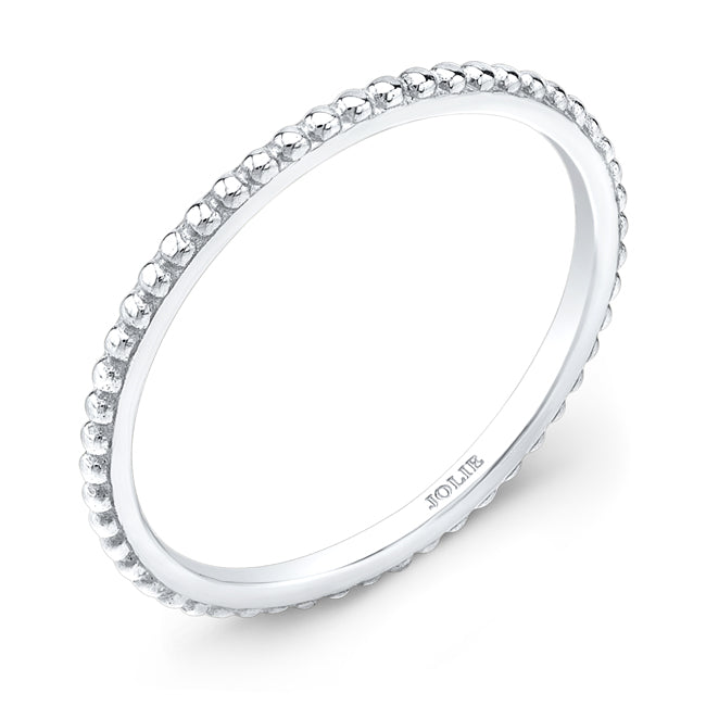 14K White Gold Beaded Band Ring with High Polish Finish by Jolie Designs