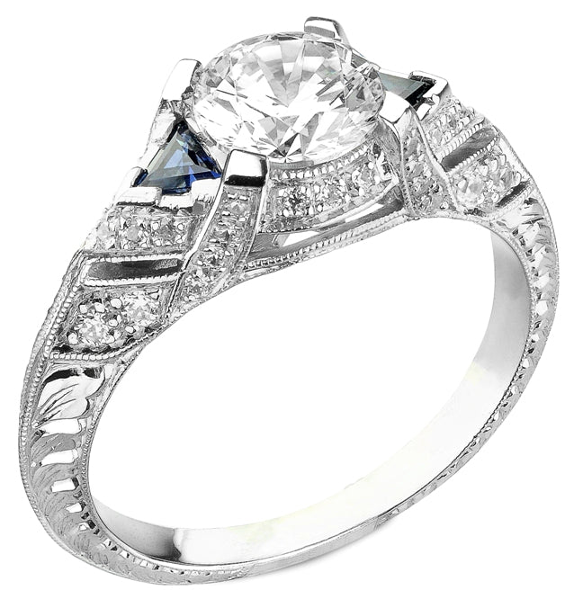 Diamond and Blue Sapphire Semi Mount Engagement Ring for 1ct Center by Jolie Designs