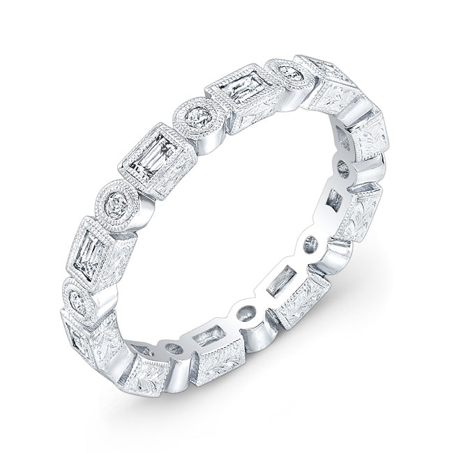 Hand Engraved Diamond Stackable Mill Grain Ring by Jolie Designs