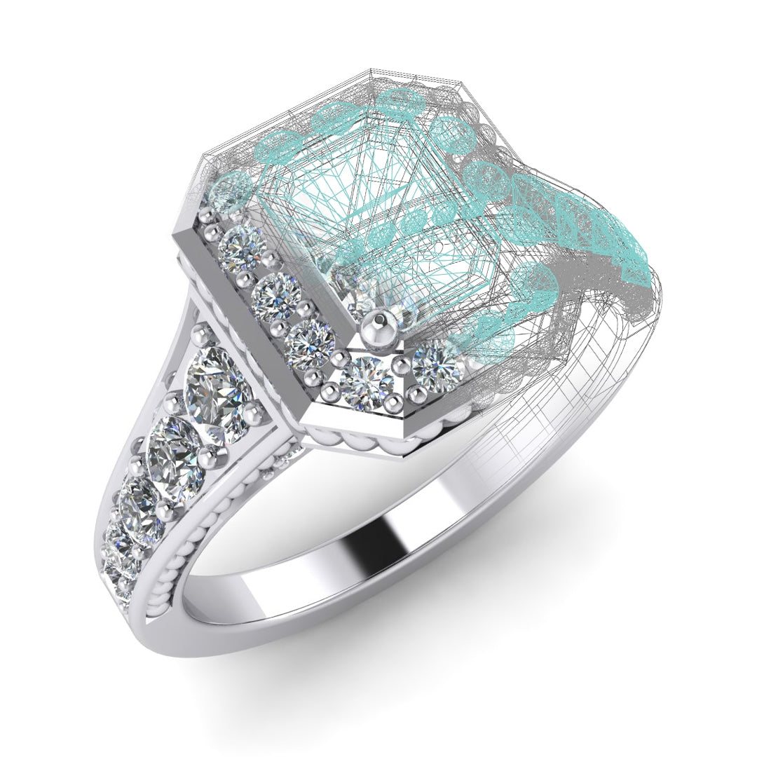 White Gold Pave Princess Cut Diamond Engagement Ring with Detailed Gallery by Jolie Designs