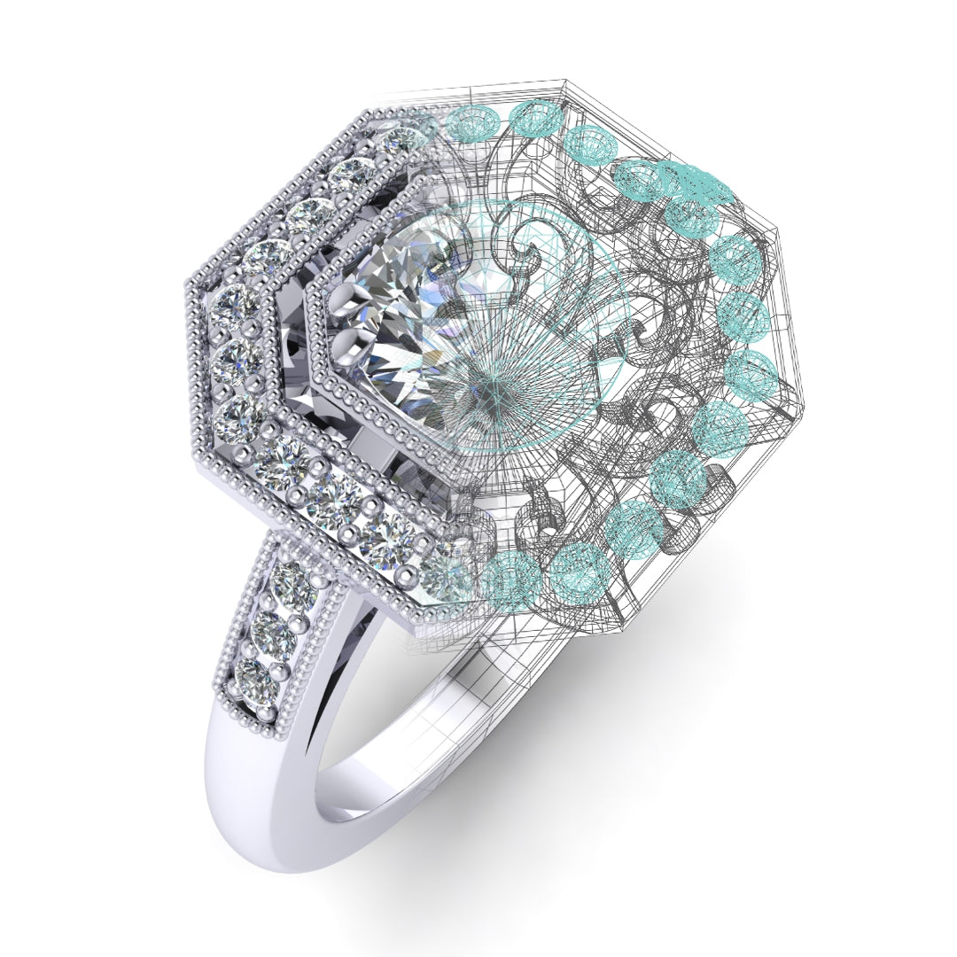 Classic White Gold Square Pave Diamond Ring by Jolie Designs