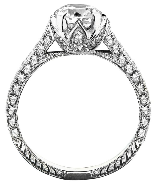 Engraved Diamond Semi Mount Engagement Ring in White Gold or Platinum by Jolie Designs