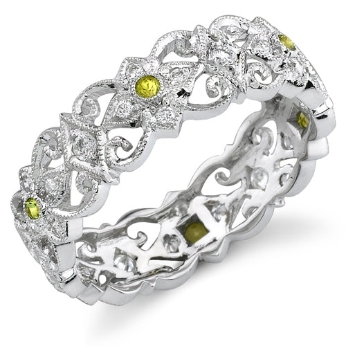 Eloquently Mill Grained Diamond and Yellow Sapphire Stackable Ring by Jolie Designs