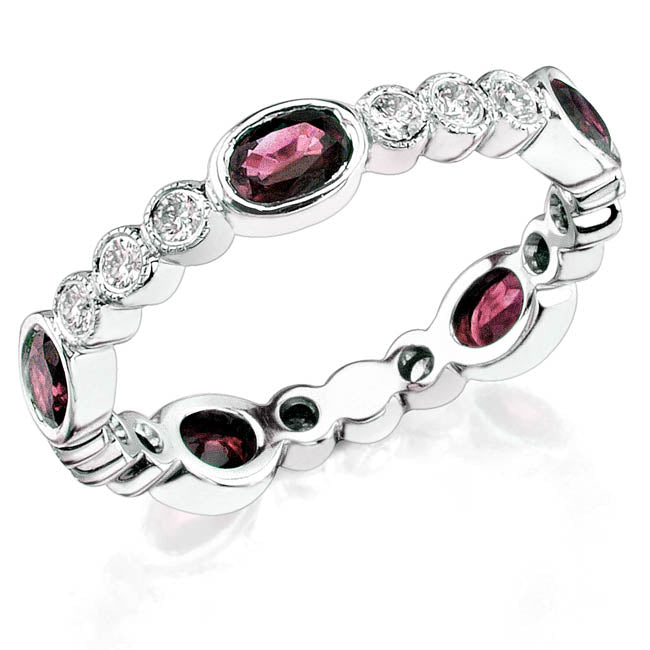 Diamond and Custom Cut Oval Pink Sapphire Stackable Ring by Jolie Designs