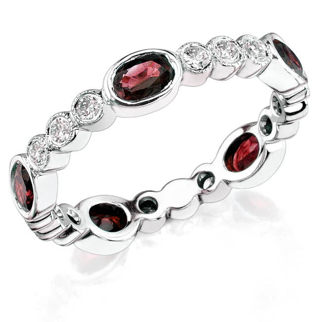 Diamond and Custom Cut Oval Ruby Stackable Ring by Jolie Designs
