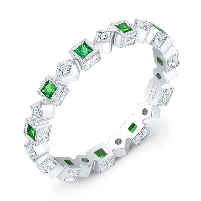 Princess Cut Tsavorite and Micro Pave Diamond Engraved Ring by Jolie Designs