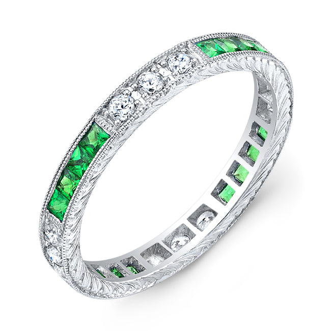 Art Nuevo Hand Carved Tsavorite Emerald and Diamond Masterpiece by Jolie Designs