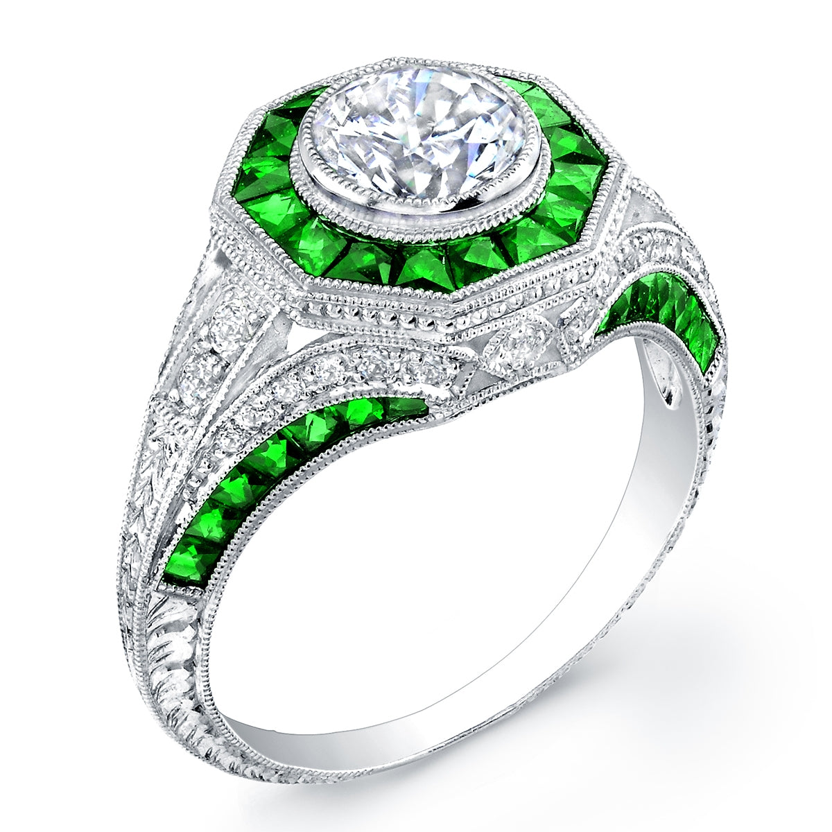 Custom Cut Tsavorite and Diamond Engagement Ring Semi Mount by Jolie Designs