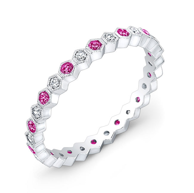 Micro Pave Diamond and Pink Sapphire Mill Grain Stackable Ring by Jolie Designs