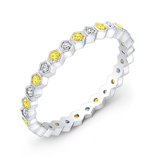 Micro Pave Diamond and Yellow Sapphire Stackable Millgrain Ring by Jolie Designs