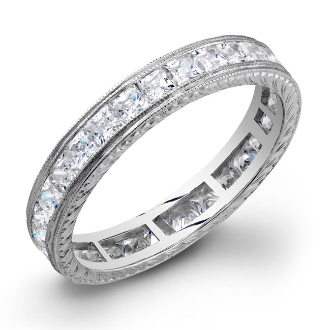 Hand Engraved Princess Cut Diamond Channel Set Stackable Ring by Jolie Designs