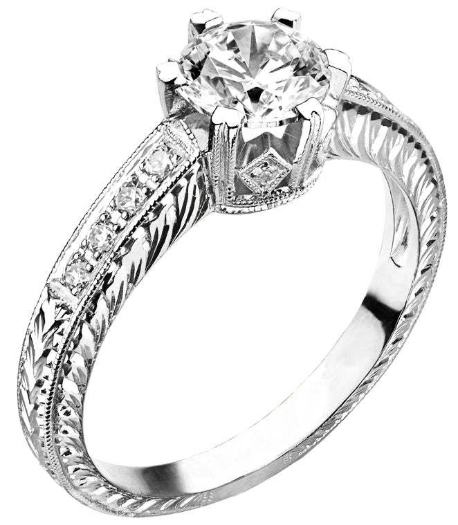 Engraved Diamond Engagement Ring - Jolie Designs