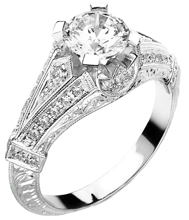 Engraved Diamond Semi Mount Engagement Ring for Round Center Stone by Jolie Designs