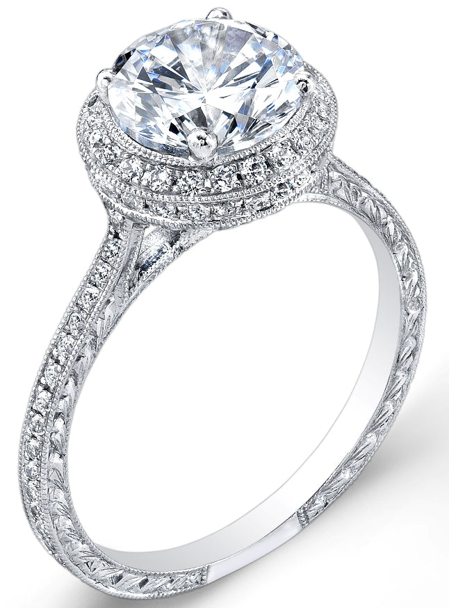 Jolie Designs Antique Style Engraved Diamond Engagement Ring - R2467A-80