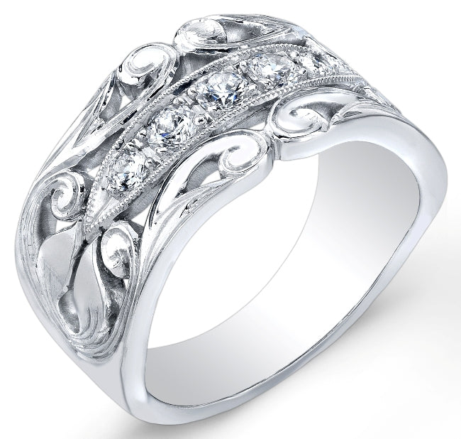 Nouveau Style Vine Like Diamond Wedding Band by Jolie Designs