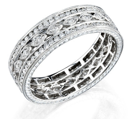 Hand Engraved Millgrain Diamond Ring with 120 Gemstones by Jolie Designs