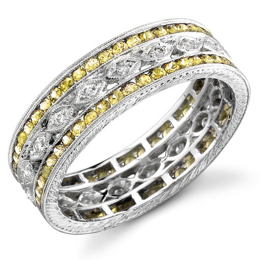 Hand Engraved Diamond and Yellow Sapphire Ring by Jolie Designs