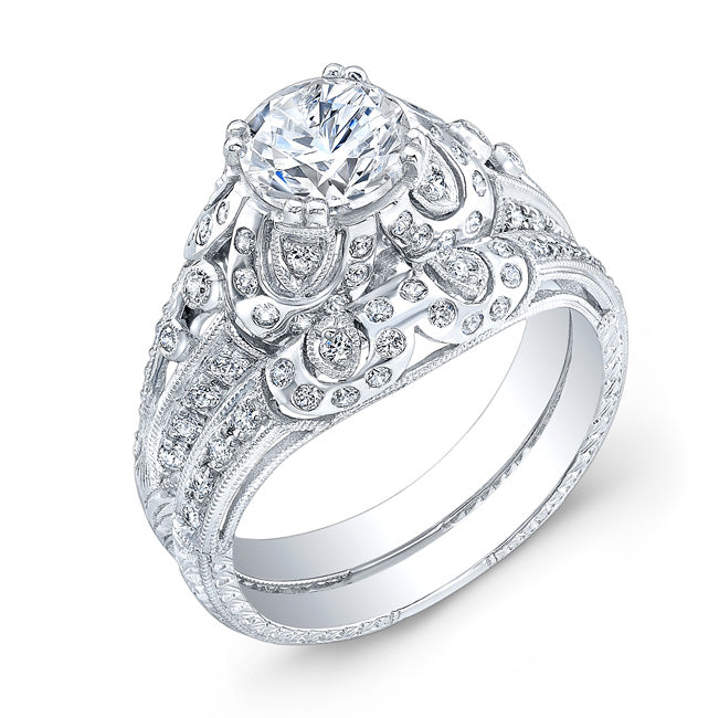 Jolie Designs Antique Style Engraved Diamond Engagement Ring - R3061D