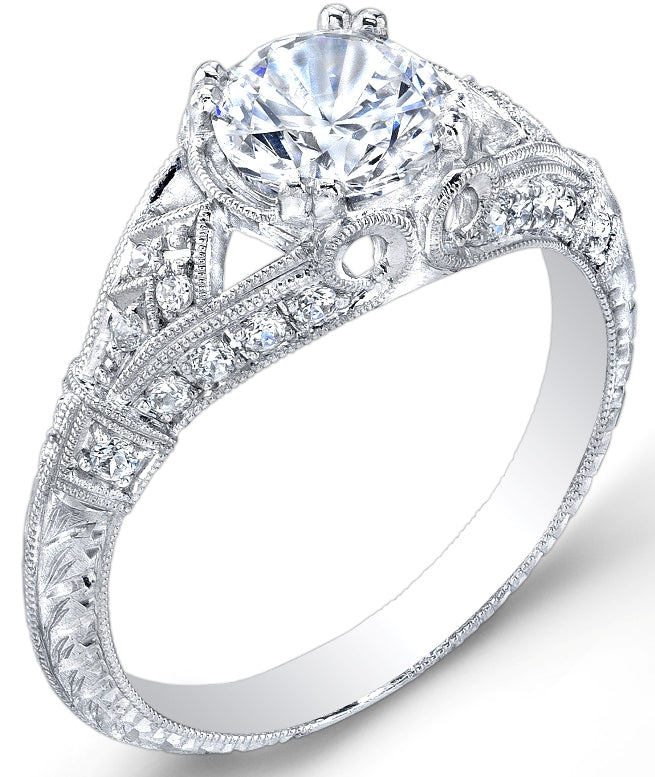 Jolie Designs Antique Style Engraved Diamond Engagement Ring - R3064D