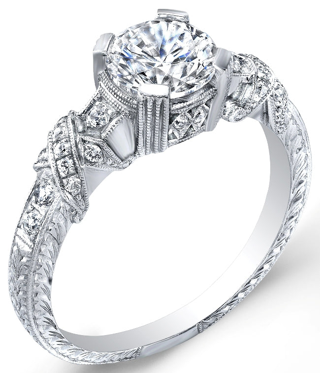 Jolie Designs Antique Style Engraved Diamond Engagement Ring (0.20ctw, G-H, VS2-SI) - R3075D