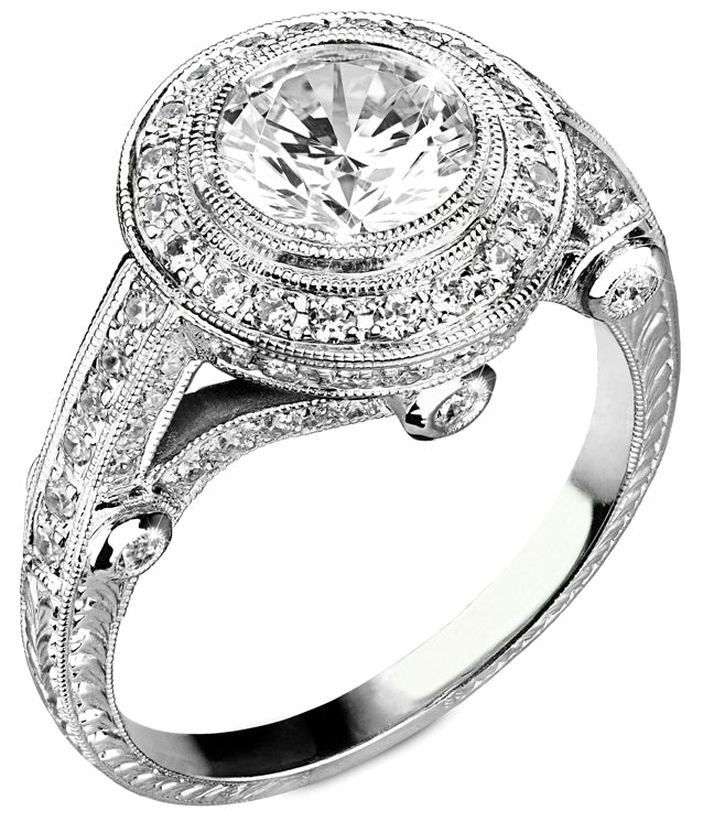 Jolie Designs Halo Style Engraved Diamond Engagement Ring Semi Mount for 1 Carat Center