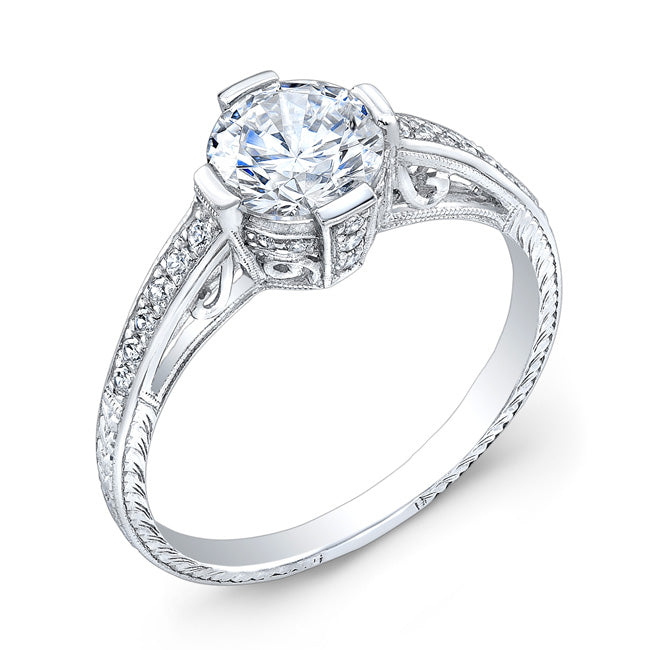Engraved Diamond Semi Mount Engagement Ring by Jolie Designs