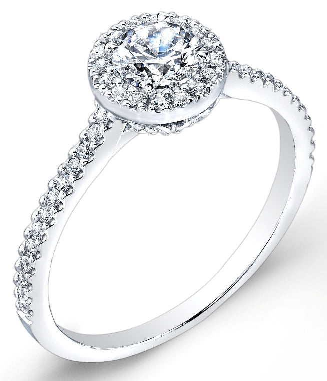 Petite Classic Halo Pave Set Diamond Engagement Ring by Jolie Designs