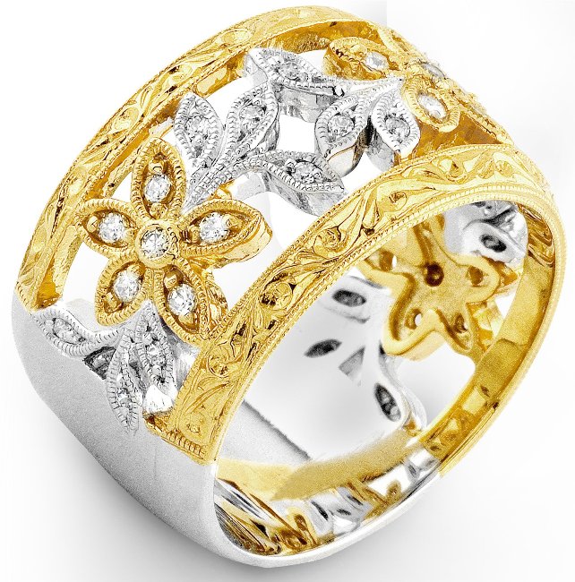 White Gold Diamond and Yellow Sapphire Ring with Yellow Highlights by Jolie Designs