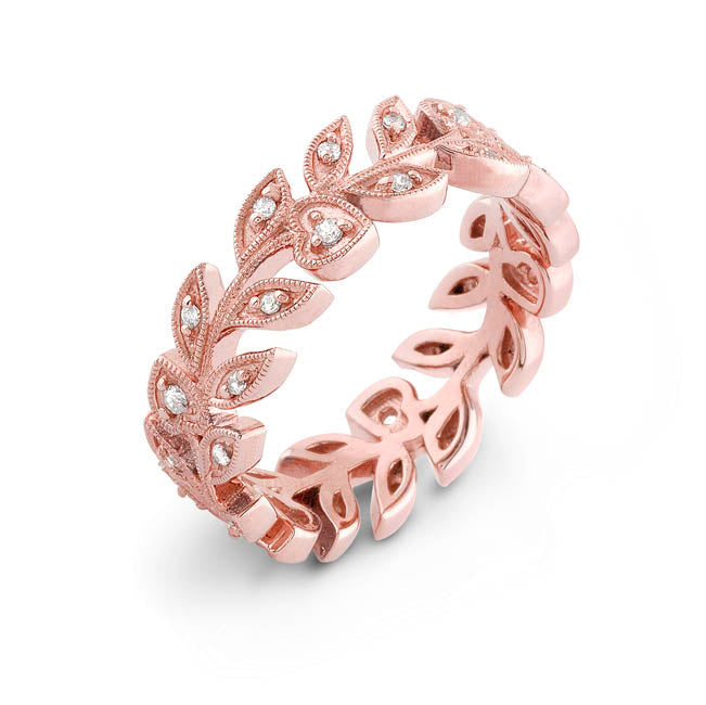 Hearts and Leaves Micro Pave Diamond Wedding Band by Jolie Designs